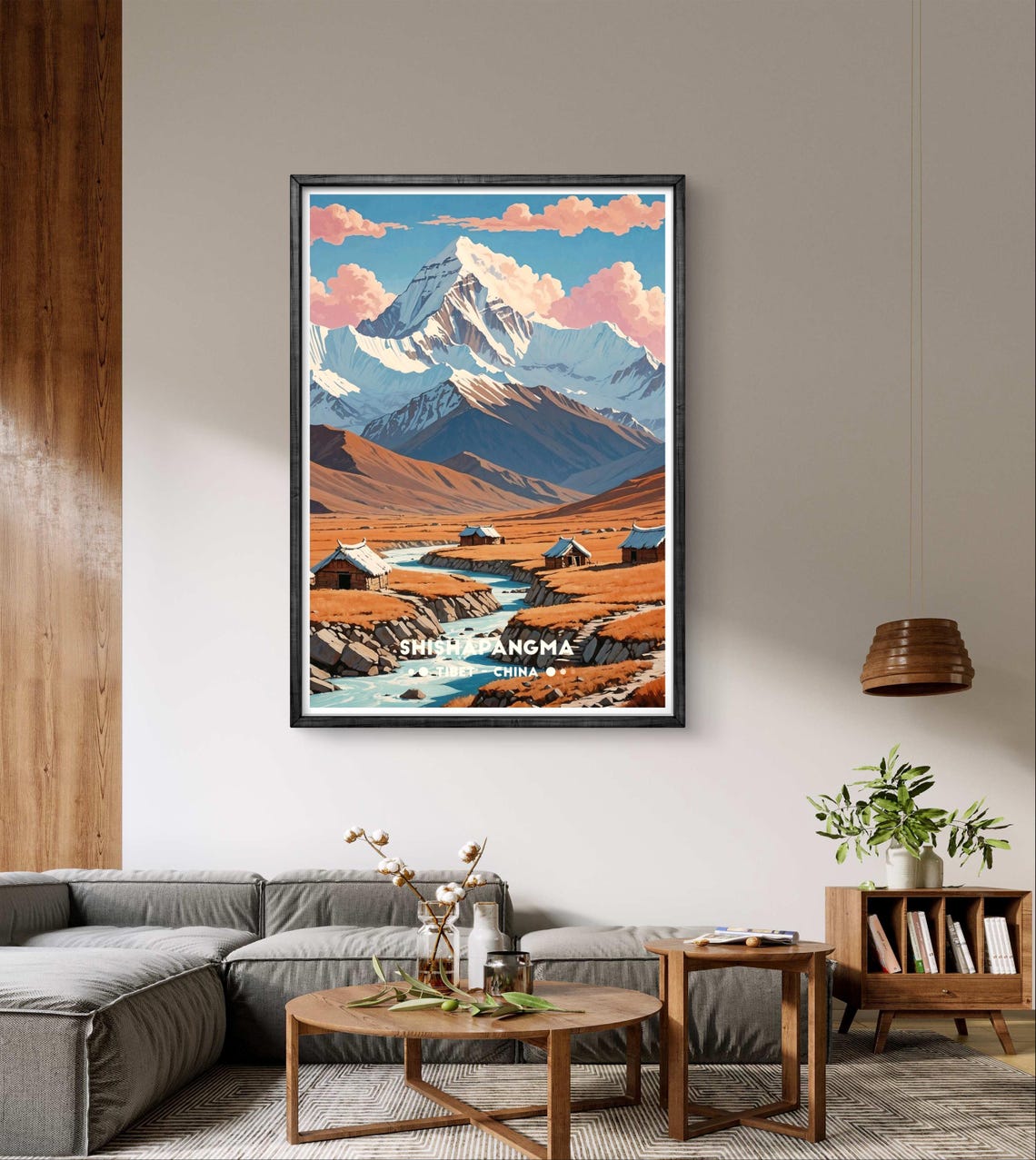 Shishapangma Tibet Golden Valley Village River Mountain View Poster - Image 2