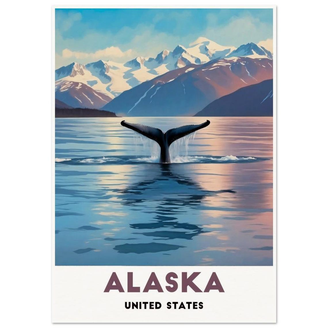Alaska Whale Tail Majestic Breach Mountain Lake Wildlife Art Poster - Image 3