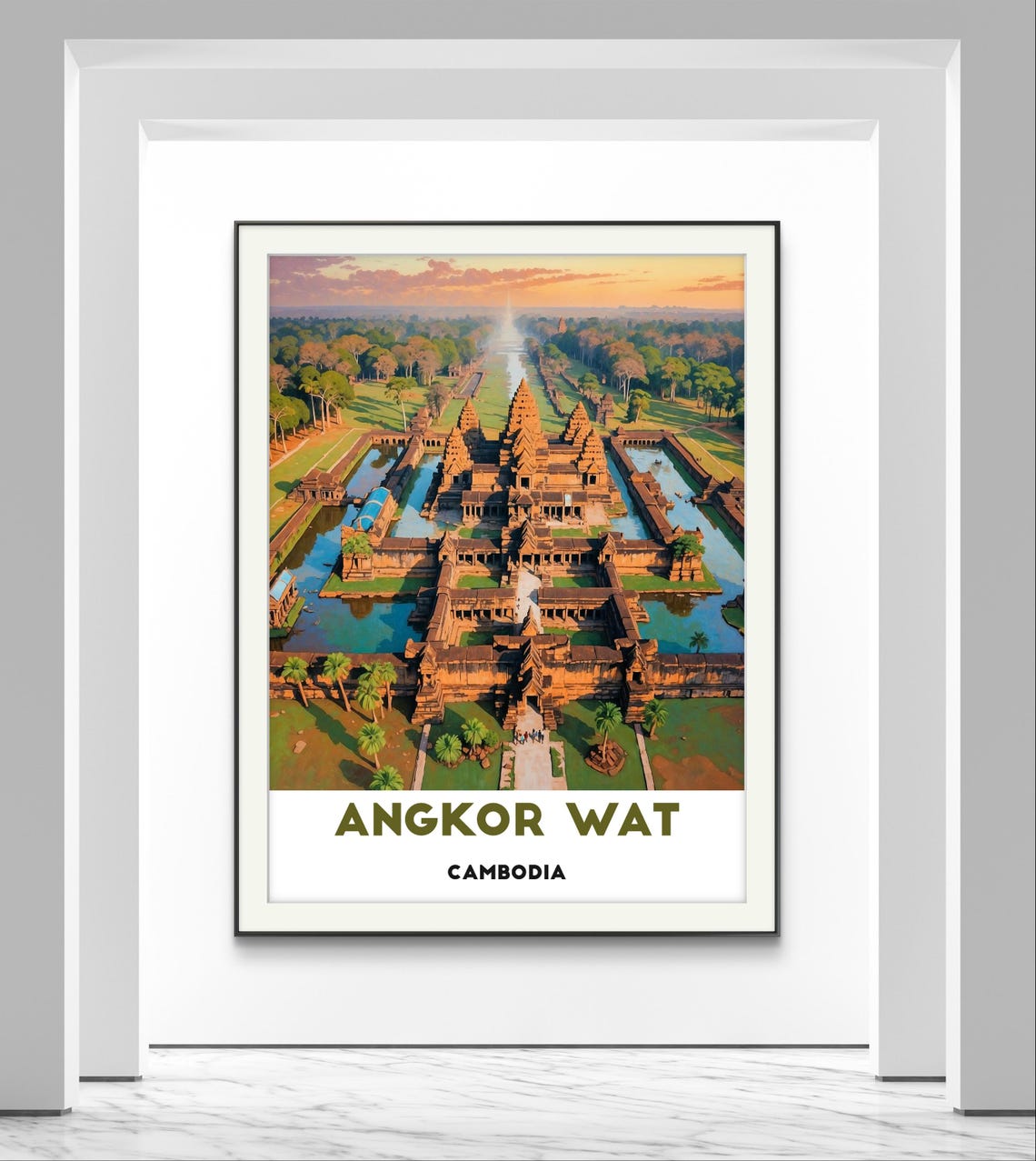 Angkor Wat Cambodia Aerial Temple Complex At Sunrise Travel Poster