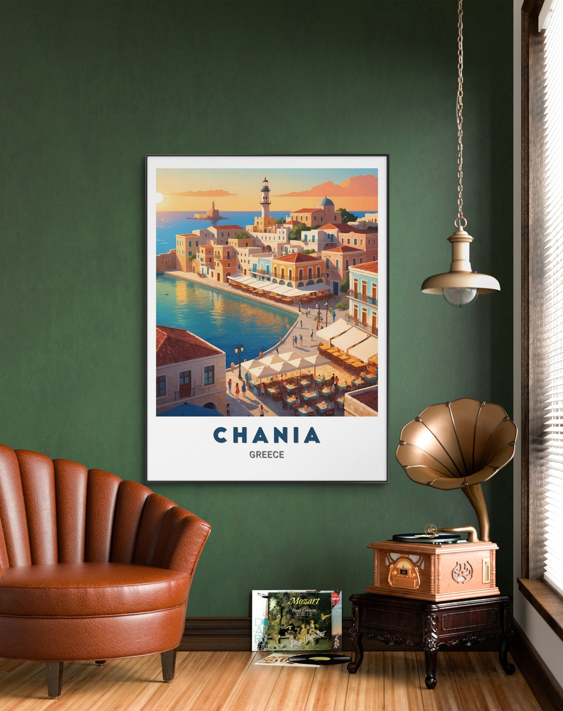Chania Old Harbor Lighthouse Sunset Waterfront Crete Greece Poster - Image 2
