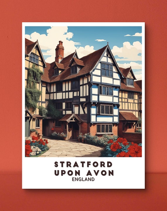 Stratford Upon Avon Poster Charming Tudor Architecture Print Of Shakespeares Hometown For Home Decor