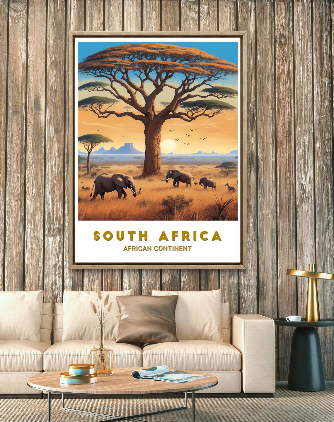 South Africa Elephant Savanna Sunrise Wildlife Safari Art Poster - Image 2