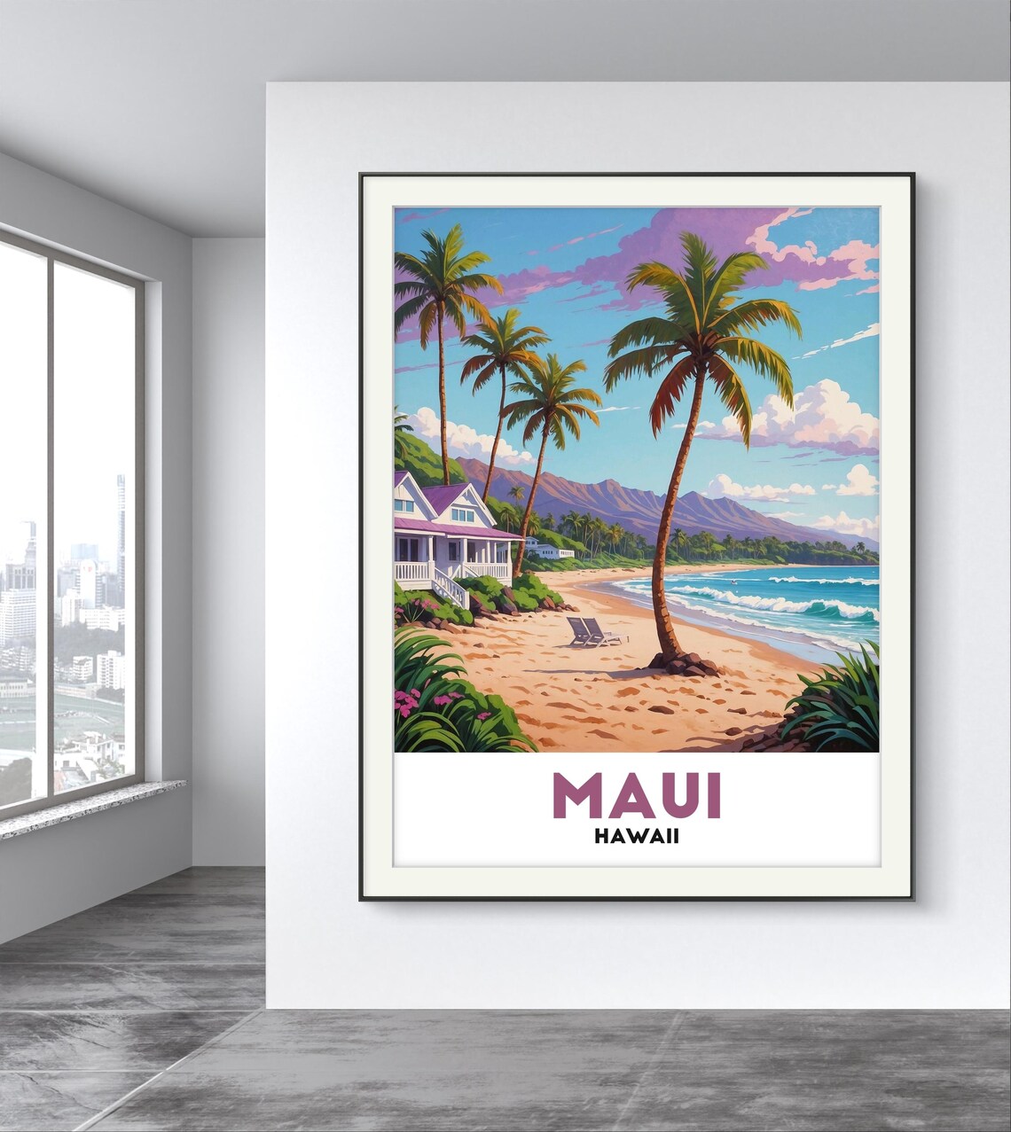 Maui Hawaii Beach House With Palms and Golden Sand Shore View Poster