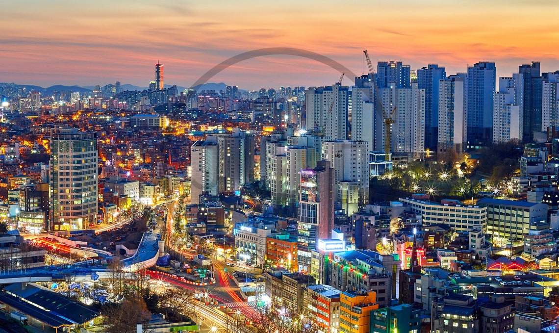 Seoul South Korea Dusk Skyline Night Tower City Lights Poster - Image 3