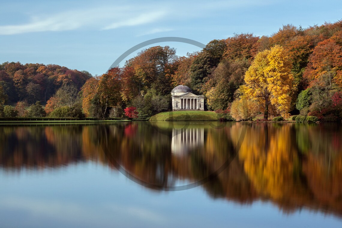 Stourhead Reflections in Autumn, Wiltshire Art Print - Image 3