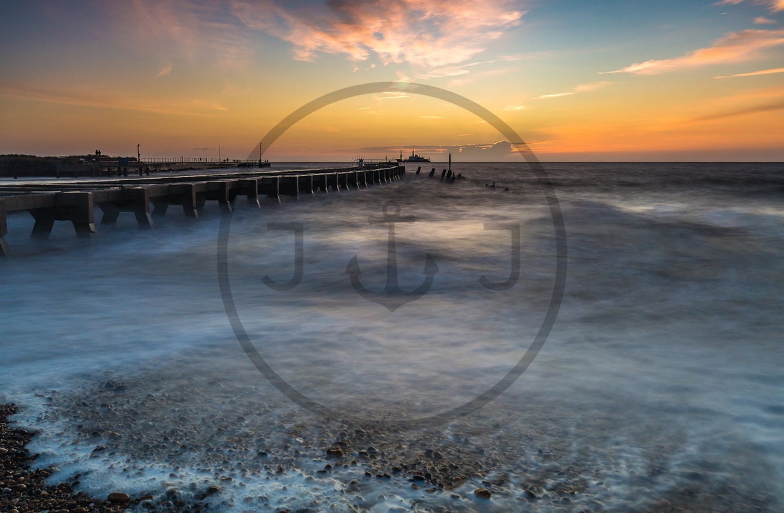 Walberswick Beach Suffolk Pier Breakwater Sunset Glow Poster - Image 3