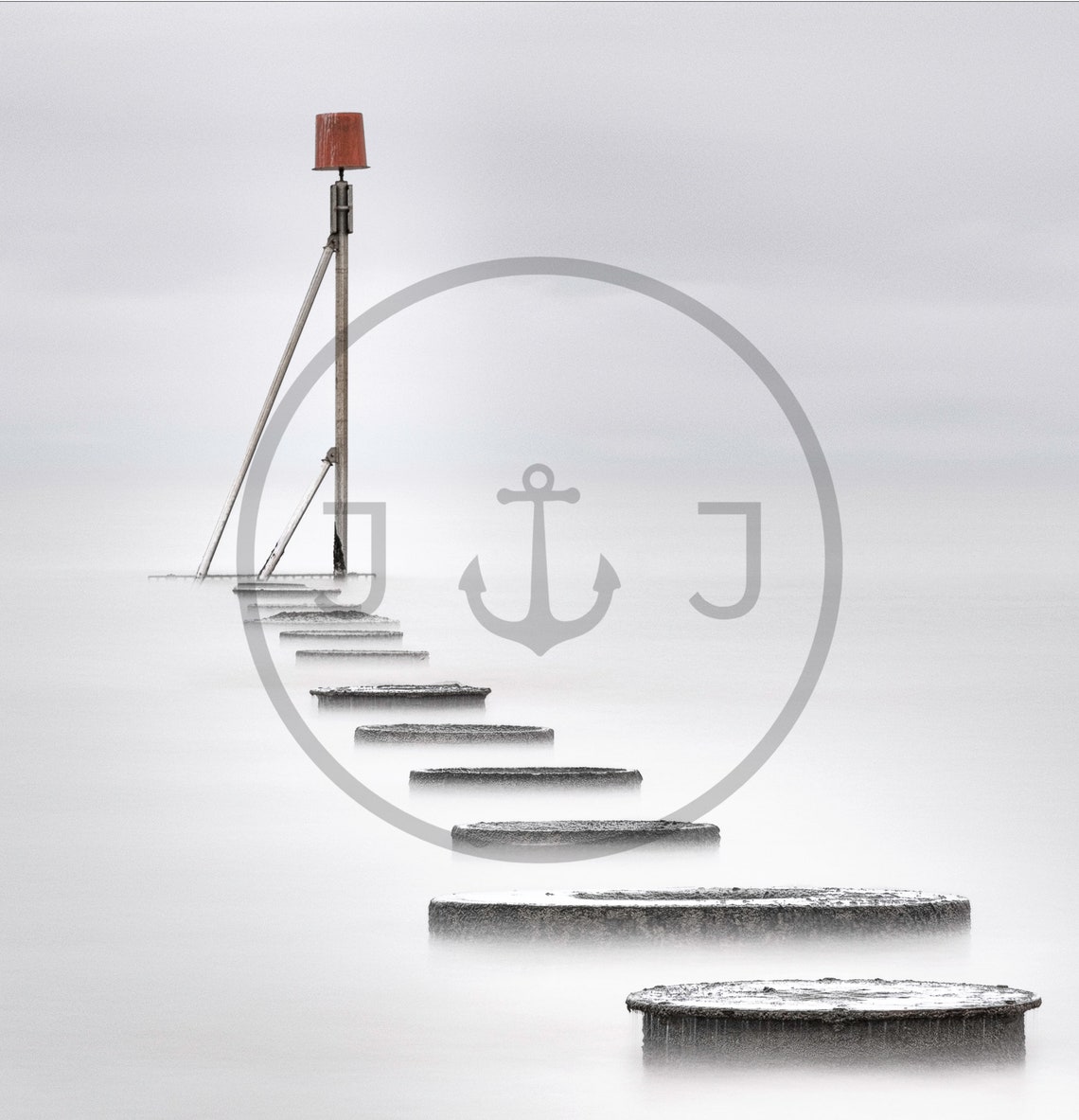 Mablethorpe Beach Minimalist Sea Beacon in White Mist Poster - Image 3