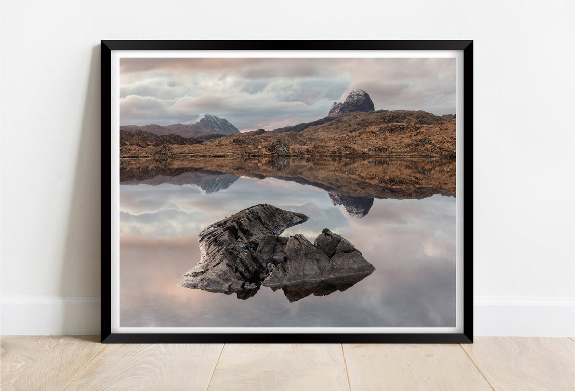 Assynt Sutherland Mountain Reflection Still Water Loch Scotland Poster