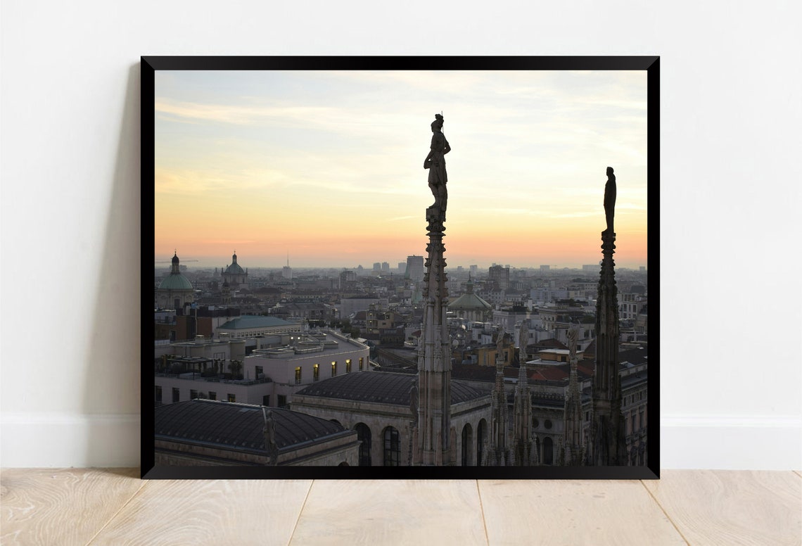 Milan Italy Sunset Duomo Rooftop Statues Skyline Photo Poster - Image 2