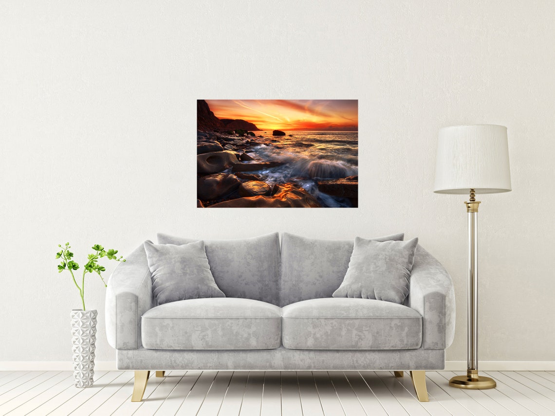 Rock A Nore Beach Hastings Sunset Boulder Shore Fiery Sky Poster - Image 2