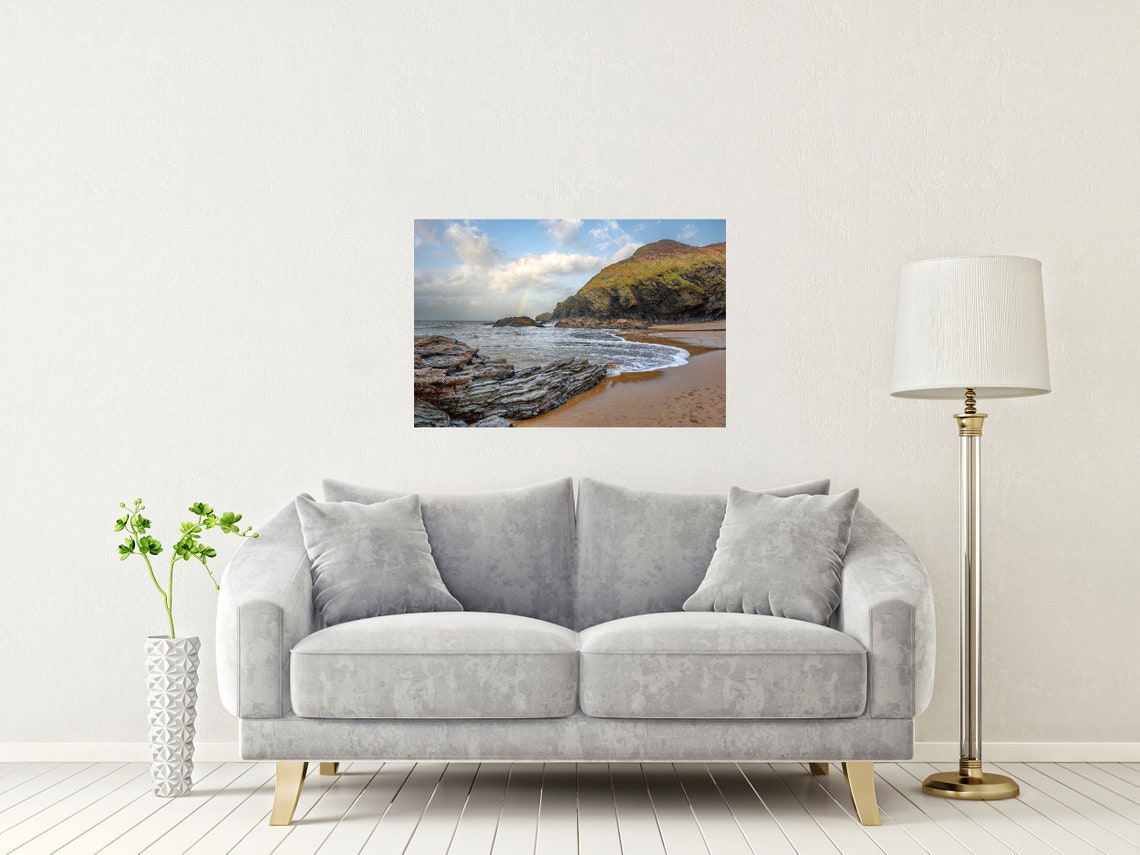 Llangrannog Beach Ceredigion Wales Rainbow Rocky Shore Print - Image 2
