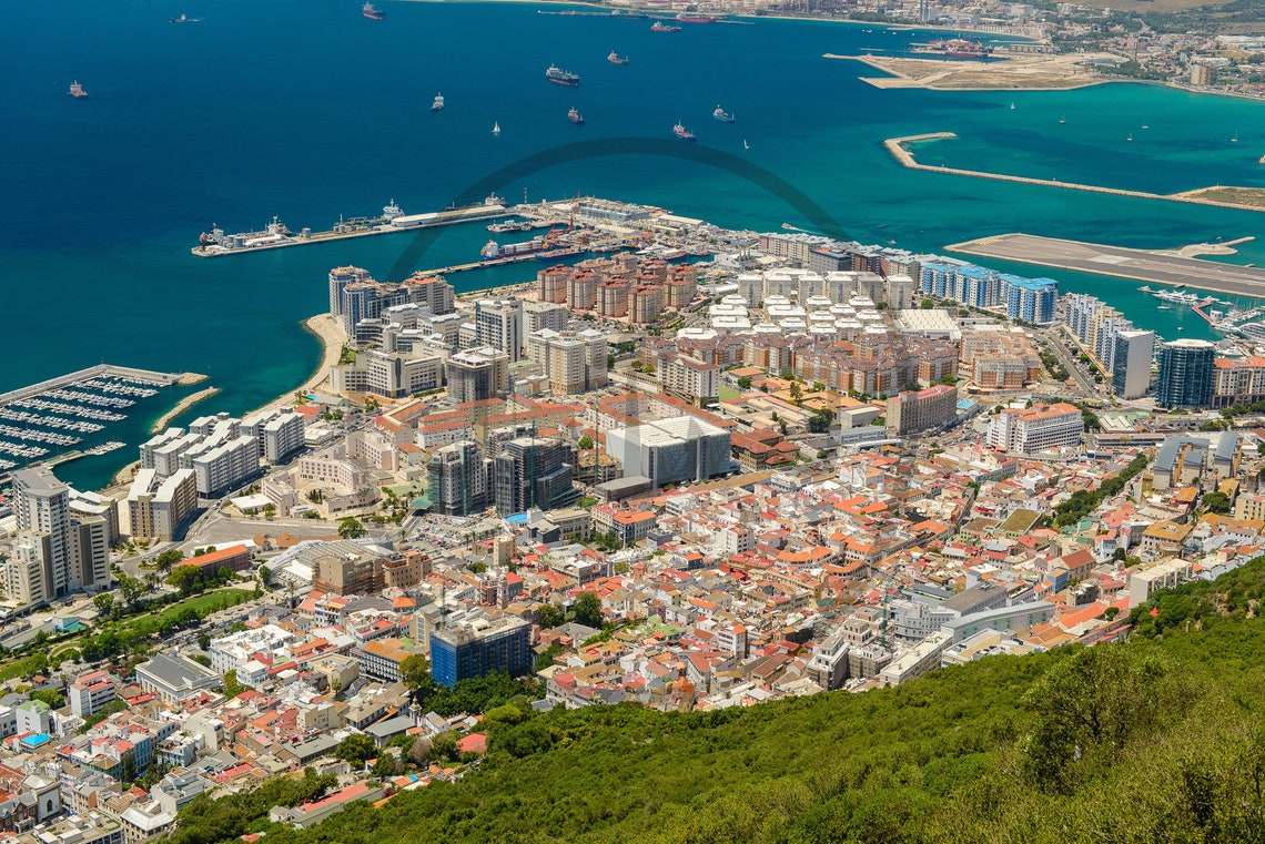 Gibraltar Bay Aerial View From The Rock Over City And Harbor Poster - Image 3