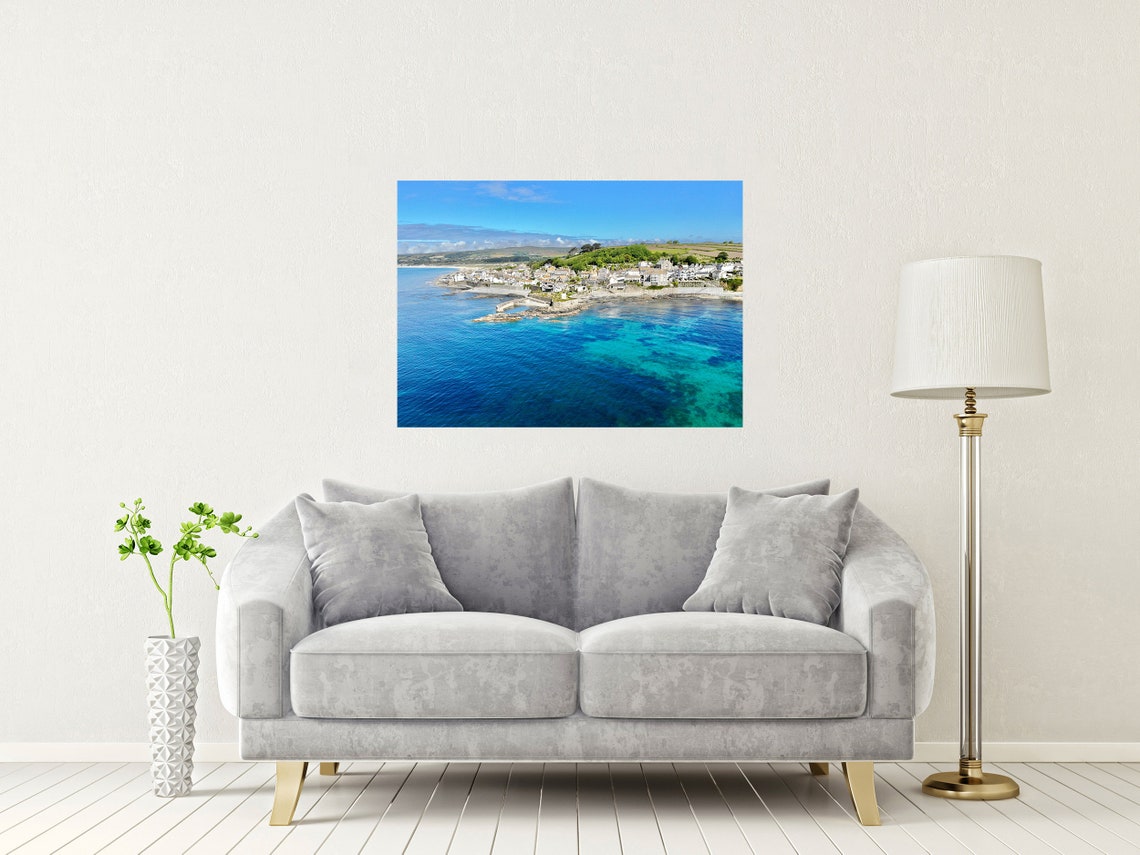 Marazion From The Sea Mounts Bay Cornwall Summer Aerial Poster - Image 2