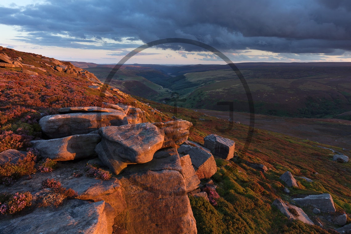 Howden Moors Peak District Sunset Over Rocky Edge And Moorland Poster - Image 3