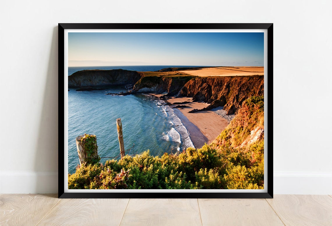 Traeth Llyfn Beach Golden Cliffs And Sandy Cove Wales Poster