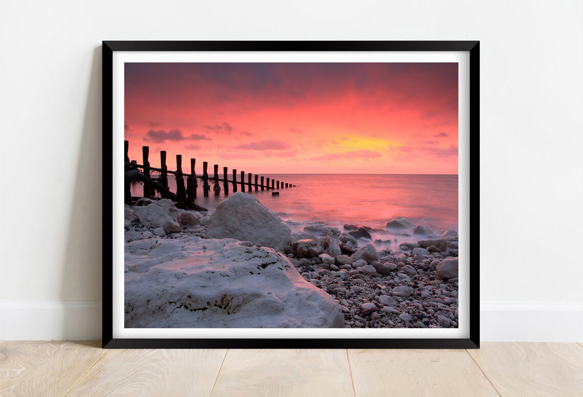 Holywell Bay Near Newquay Cornwall Pink Sunset Beach Landscape Poster