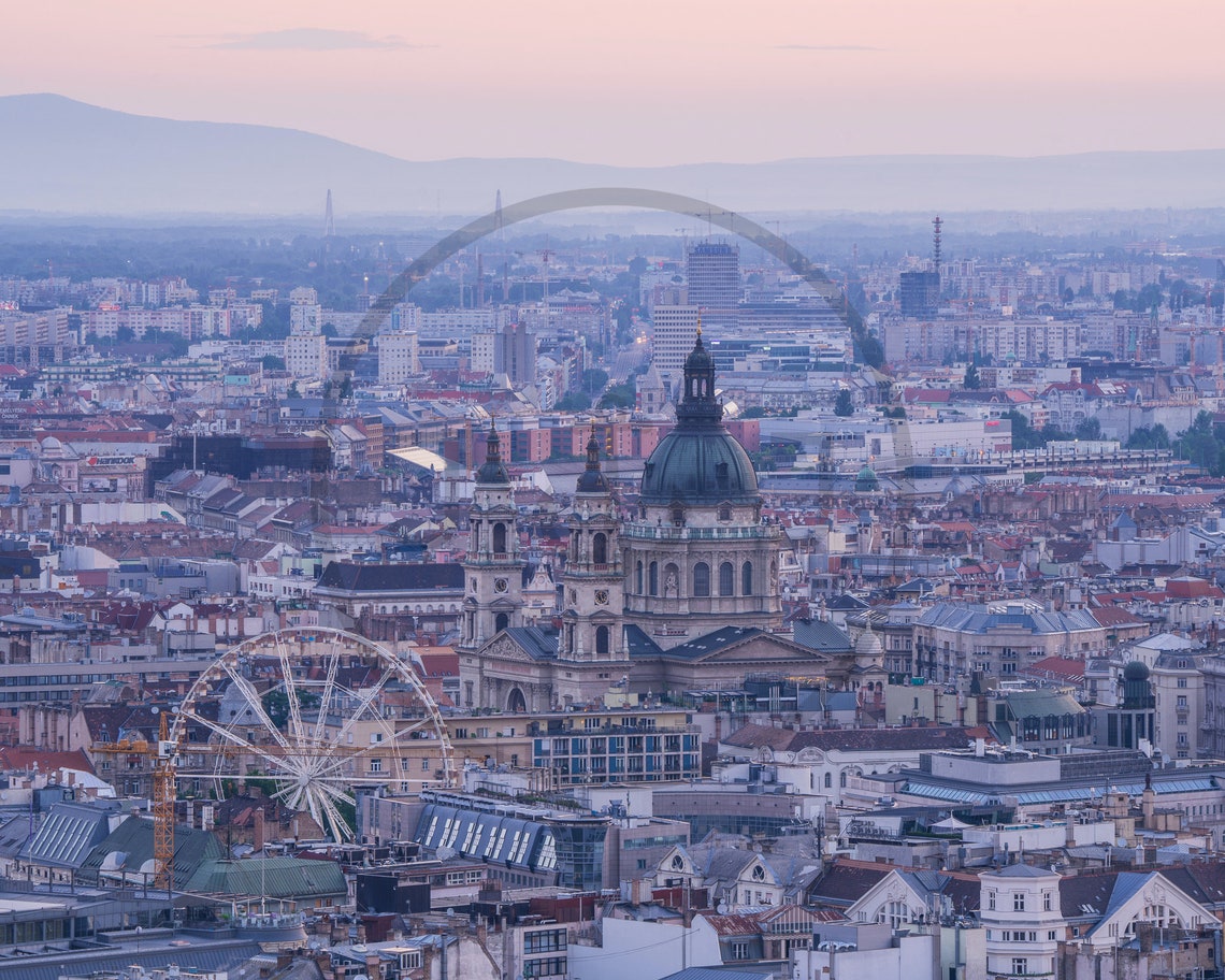 Budapest Hungary St Stephen Basilica Dusk Cityscape View Poster - Image 3