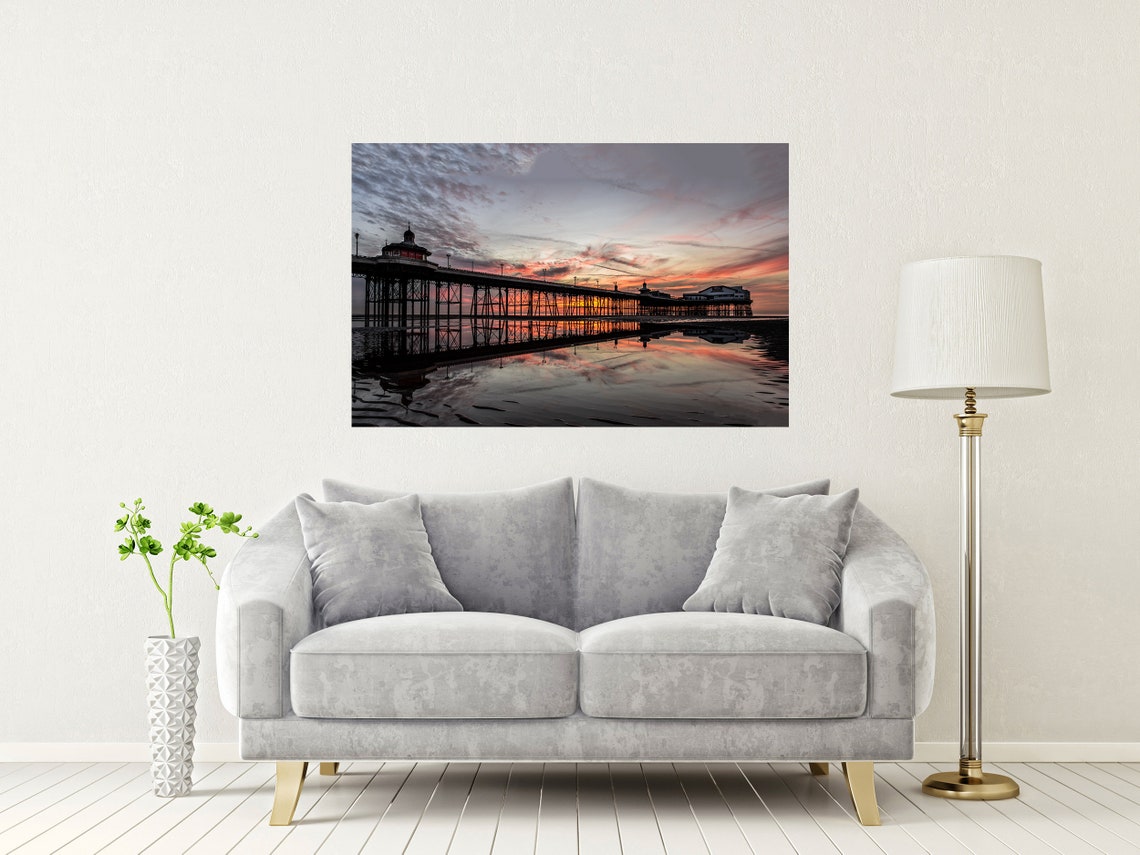 Blackpool Beach North Pier Sunset Reflection Silhouette Poster - Image 2
