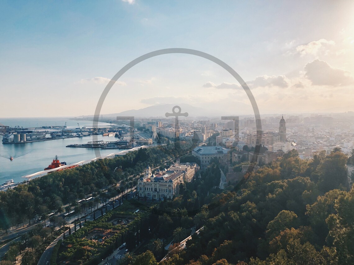 Malaga Spain Sunset Aerial City View Port Cathedral Glow Poster - Image 3