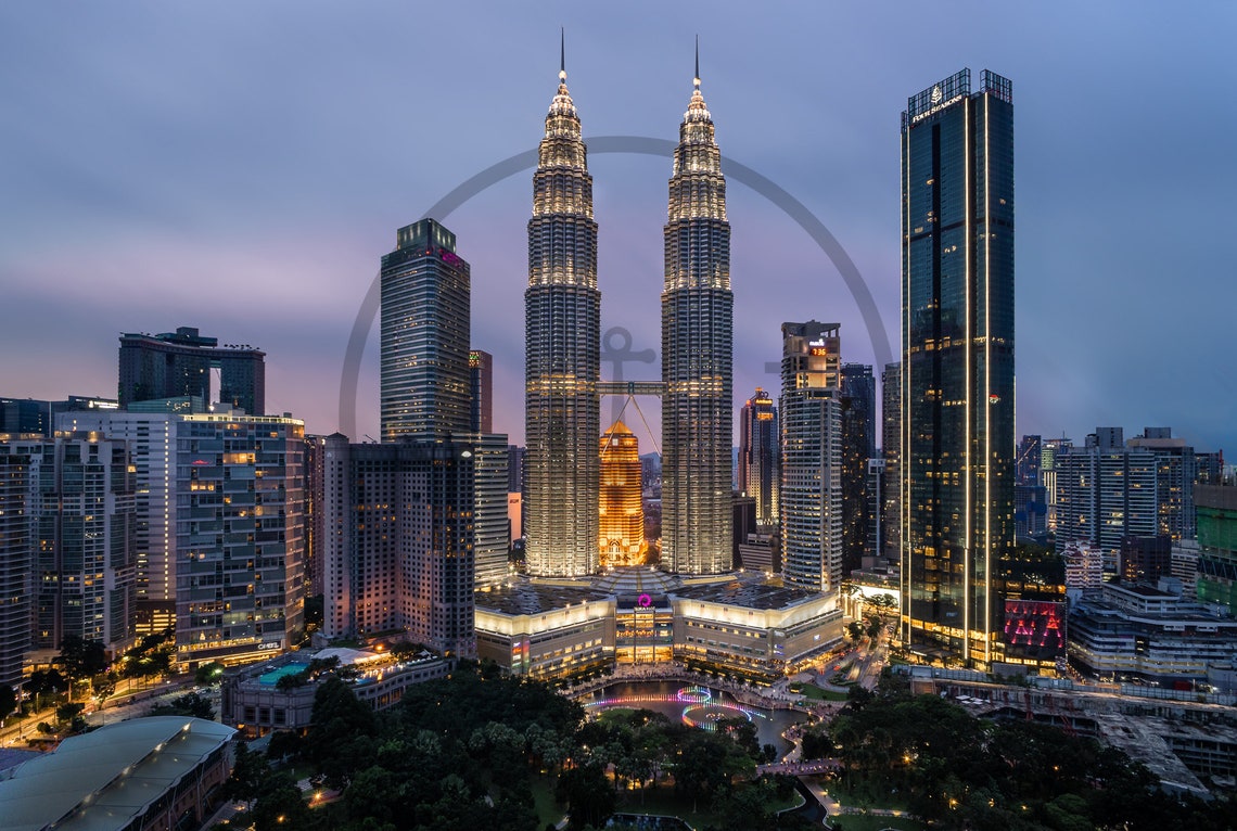 Kuala Lumpur Malaysia Petronas Twin Towers Lit At Dusk Night Poster - Image 3