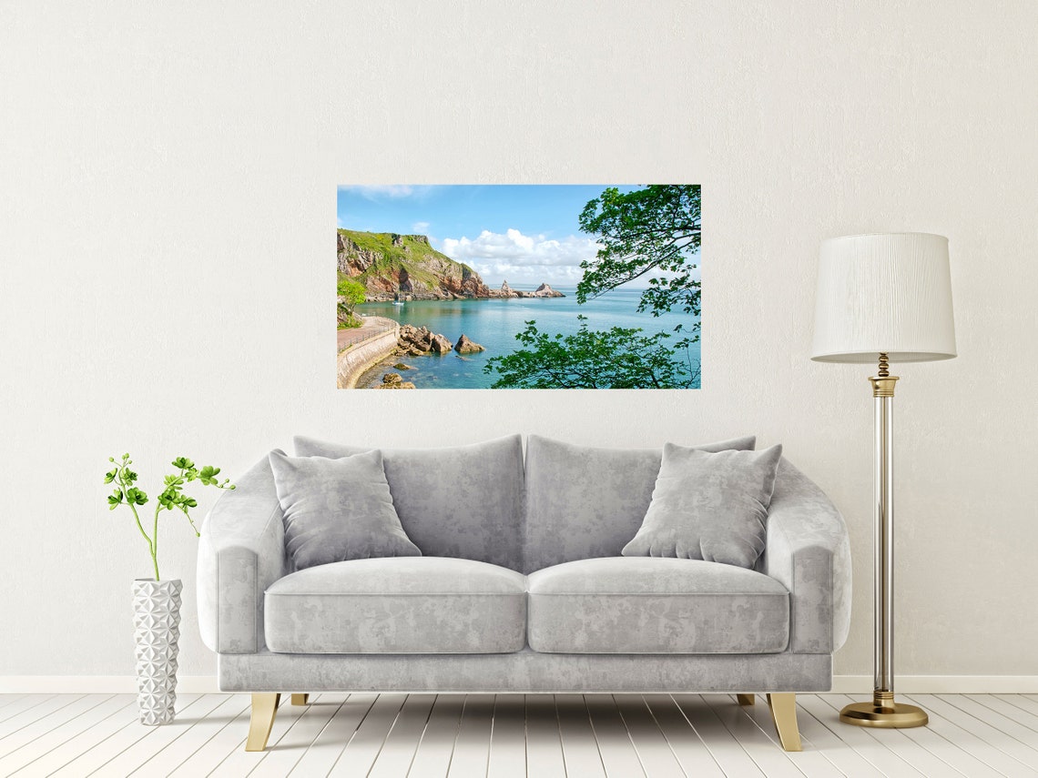 Rocky Headland With Sea Stacks and a Calm Blue Sea in Summer Poster - Image 2