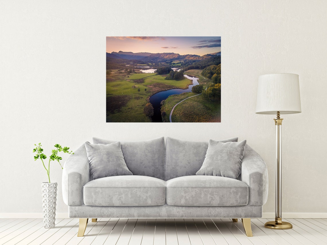 Elterwater Lake District Cumbria Sunset Valley River View Poster - Image 2
