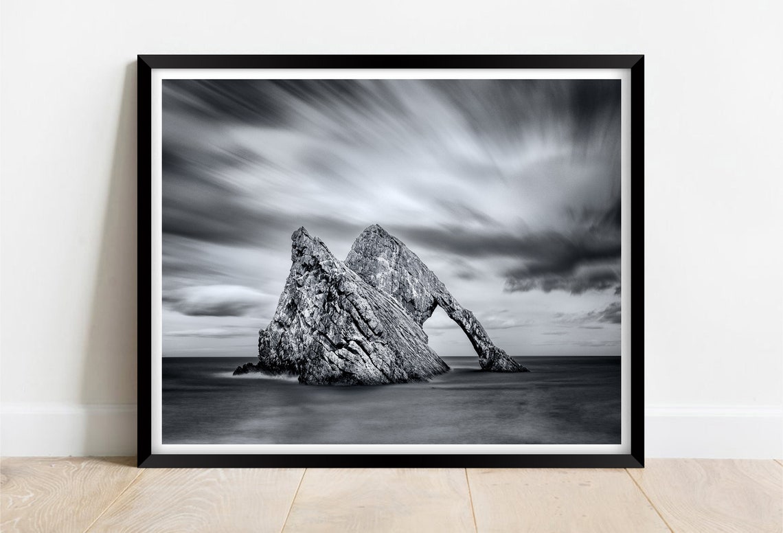 Bow Fiddle Rock Natural Sea Arch Long Exposure Black and White Poster
