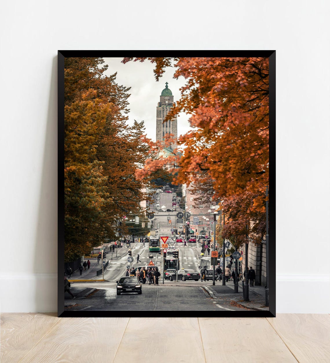 Autumn City Street Orange Trees Historic Tower Fall Colors Poster - Image 2