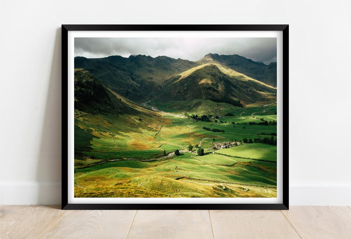 Great Langdale Lake District Green Valley And Mountain Peaks Poster