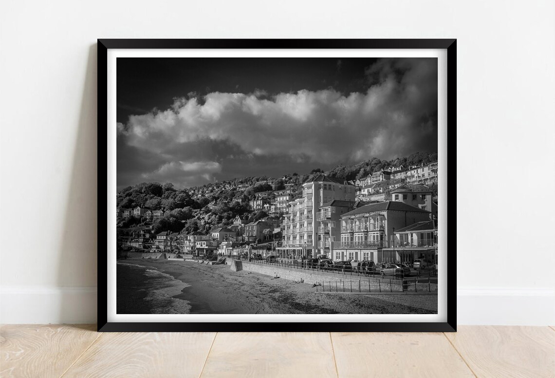 Black and White Photograph of a Victorian Seaside Resort Town Poster