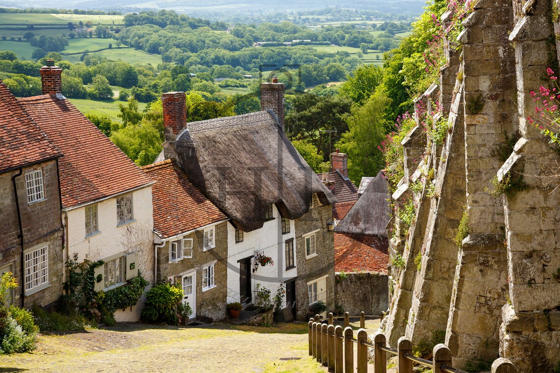 Gold Hill Shaftesbury Dorset Cobbled Street Cottage View Poster - Image 3
