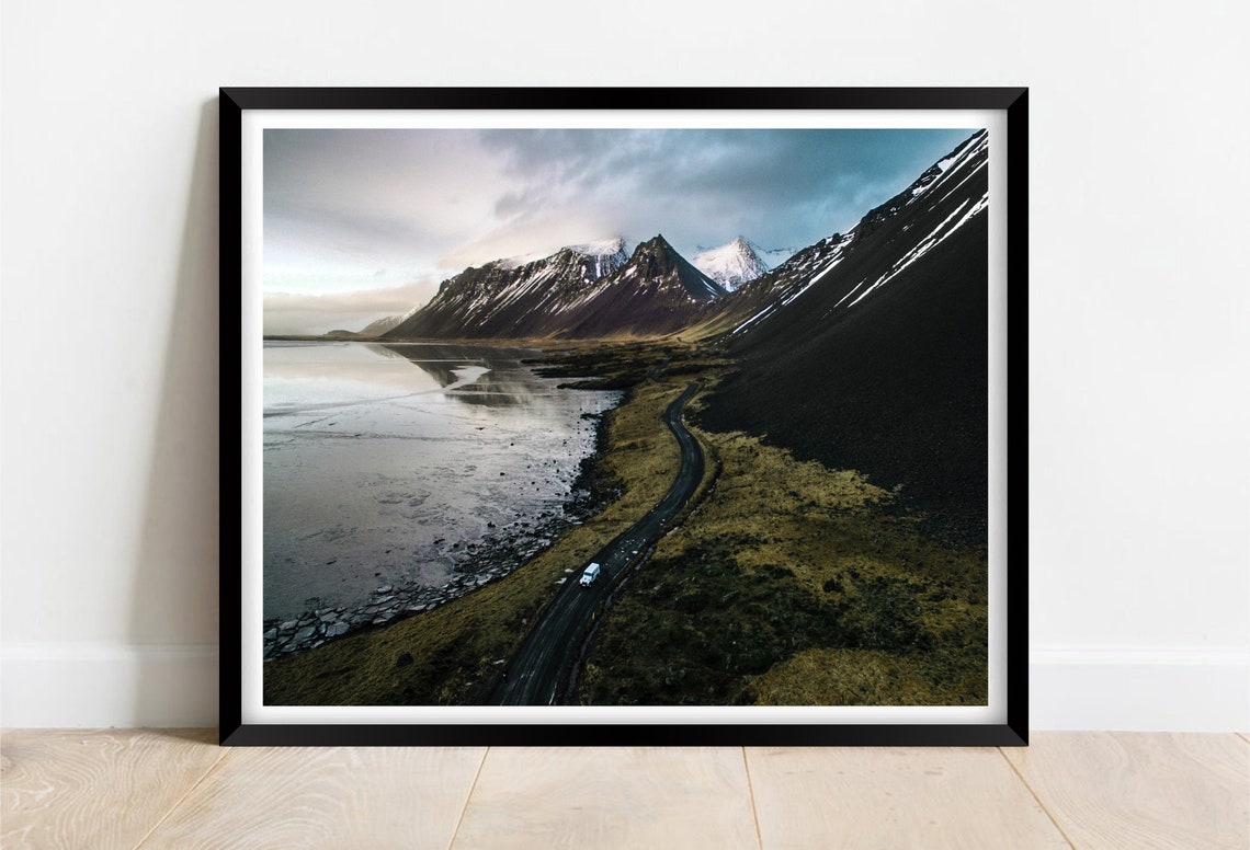 Stokksnes Iceland Vestrahorn Mountains Road Campervan Poster