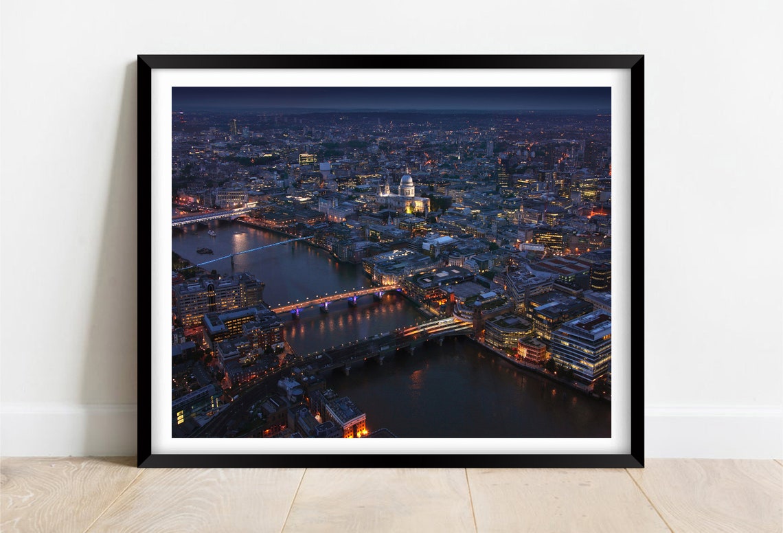 London Night Aerial St Pauls Cathedral Thames Cityscape Poster