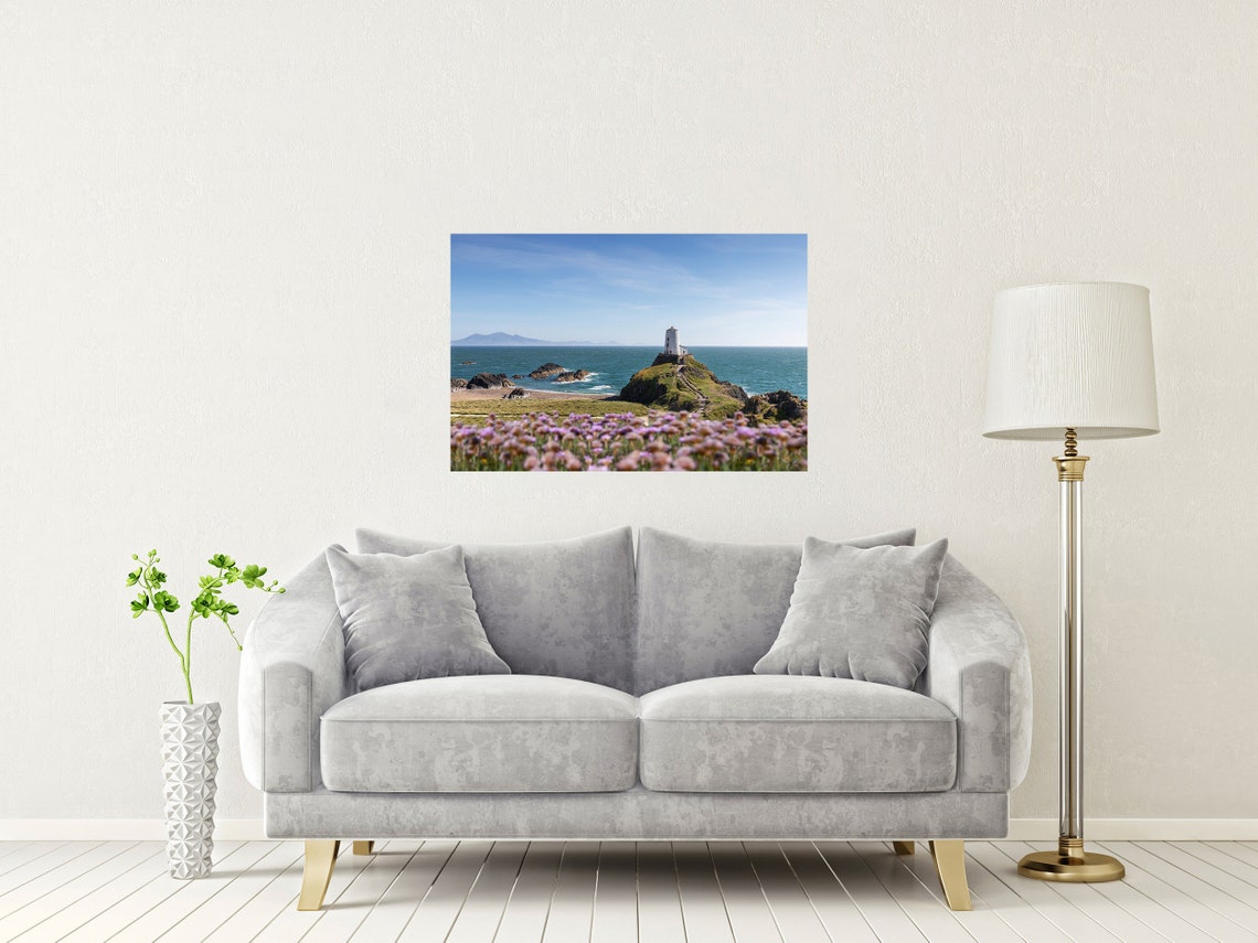 Llanddwyn Lighthouse White Tower And Pink Thrift Anglesey Poster - Image 2