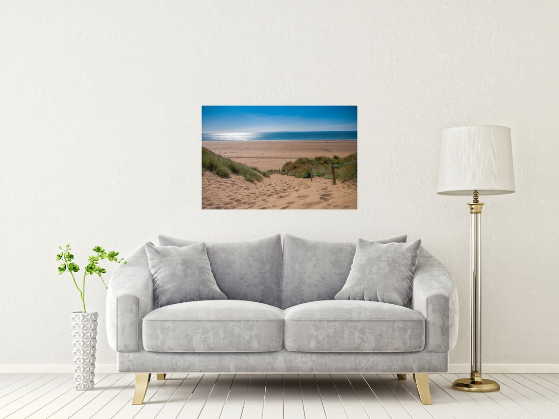 Woolacombe Beach Devon Sandy Dunes Path Blue Summer Coast Poster - Image 2