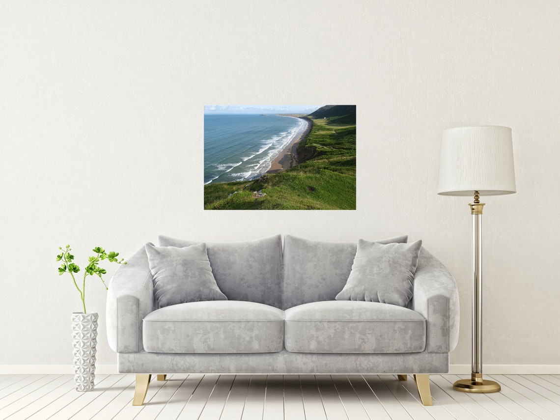 Rhossili Bay Rolling Waves Beneath Gower Cliffs Wales Poster - Image 2