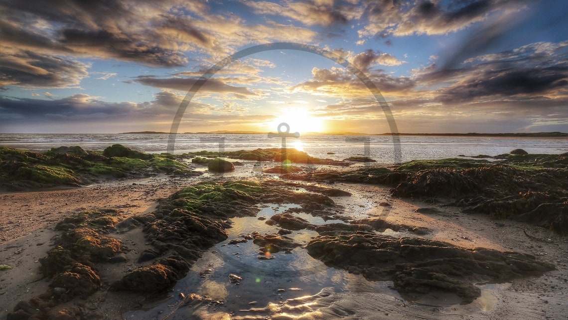 Rhosneigr Beach Anglesey Wales Golden Sunset Rocky Shore Poster - Image 3