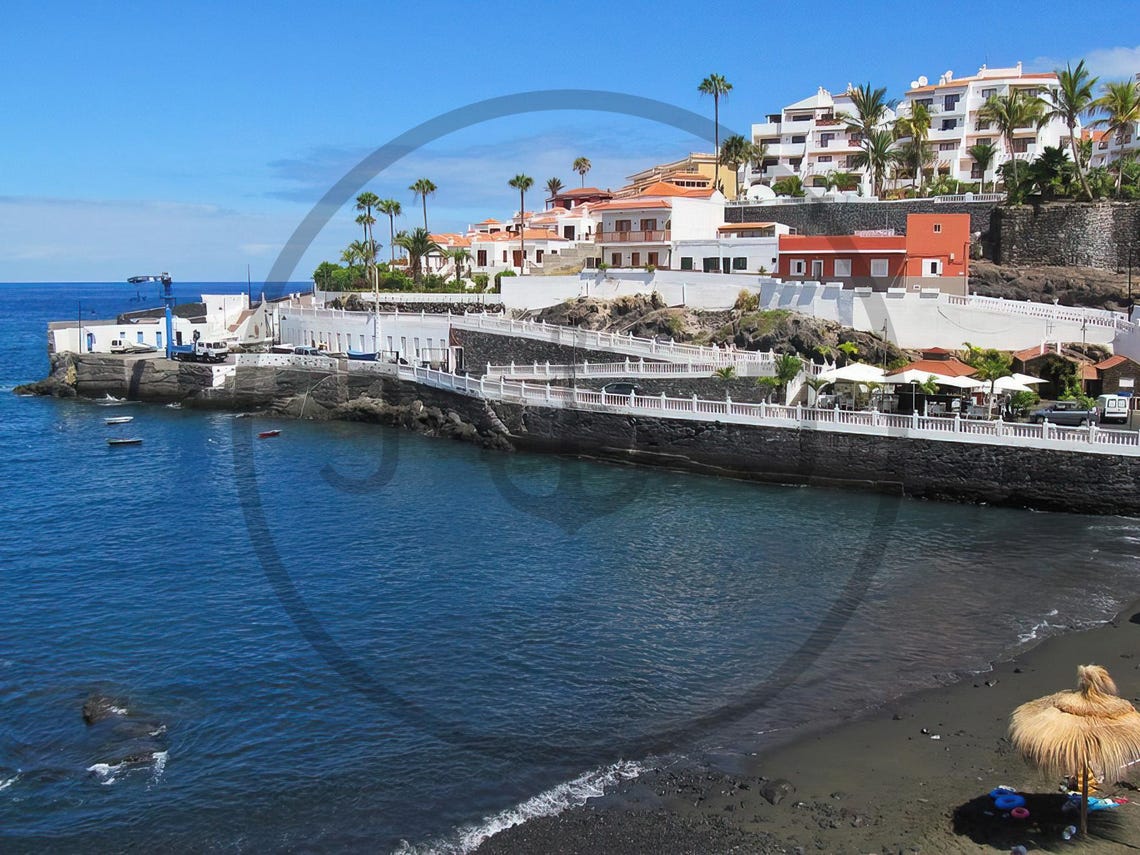 Black Sand Beach Whitewashed Coastal Town Volcanic Shore Poster - Image 3