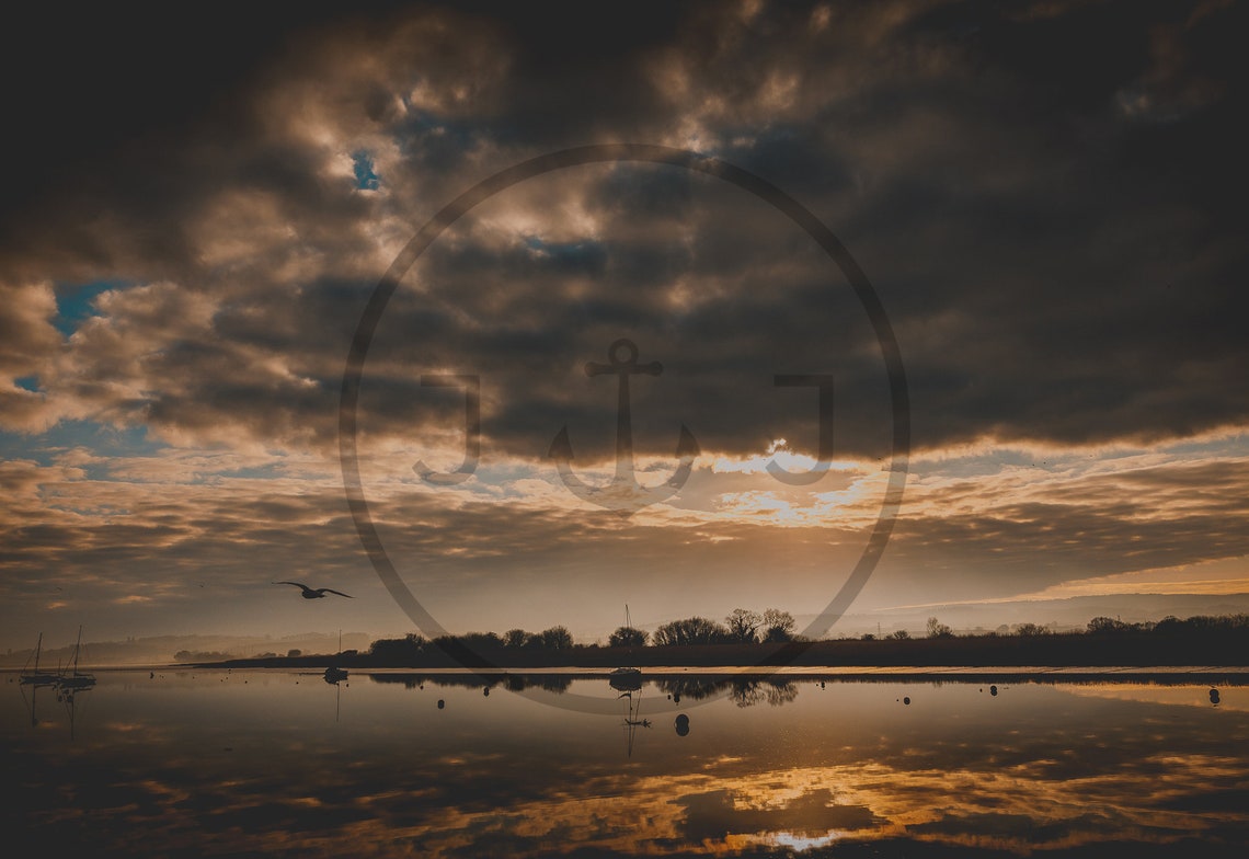 River Exe Devon Sunrise Golden Estuary Reflections Clouds Poster - Image 3