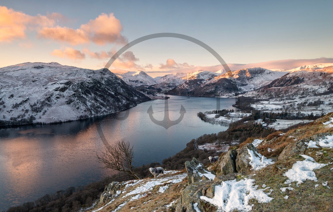 High Cup Nick Cumbria Snow Covered Valley Sheep Landscape Print - Image 3