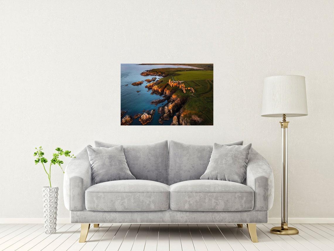 Slains Castle Aberdeenshire Ruins Sea Cliffs Aerial Dusk Poster - Image 2