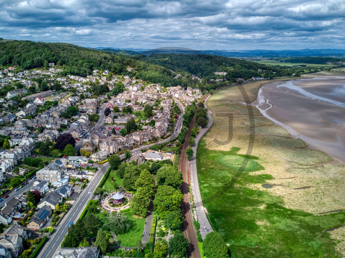 Grange Over Sands Cumbria Aerial Estuary Town Landscape Print - Image 3
