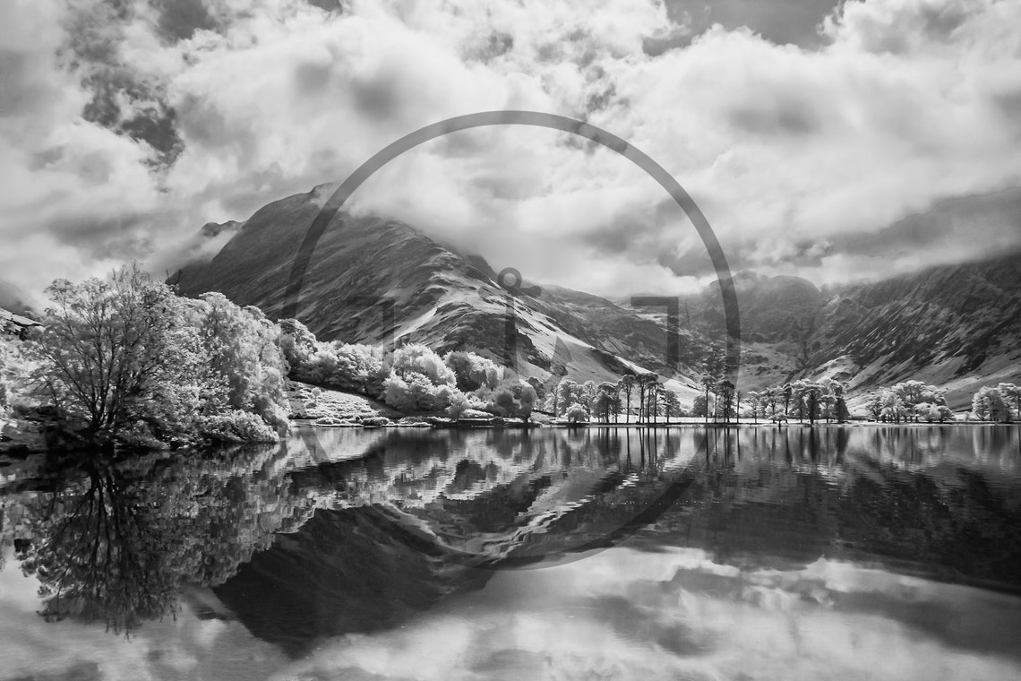 Buttermere Lake District Black And White Mountain Reflection Poster - Image 3
