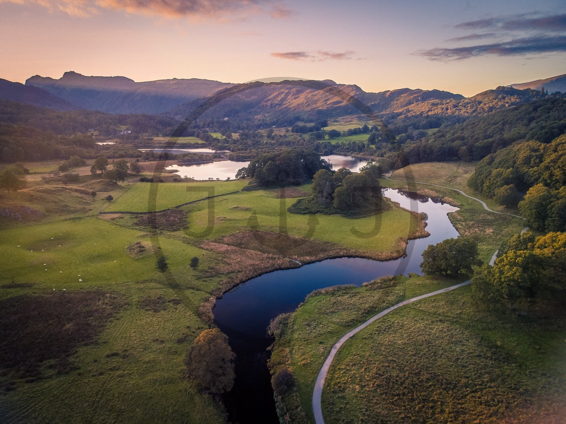 Elterwater Lake District Cumbria Sunset Valley River View Poster - Image 3