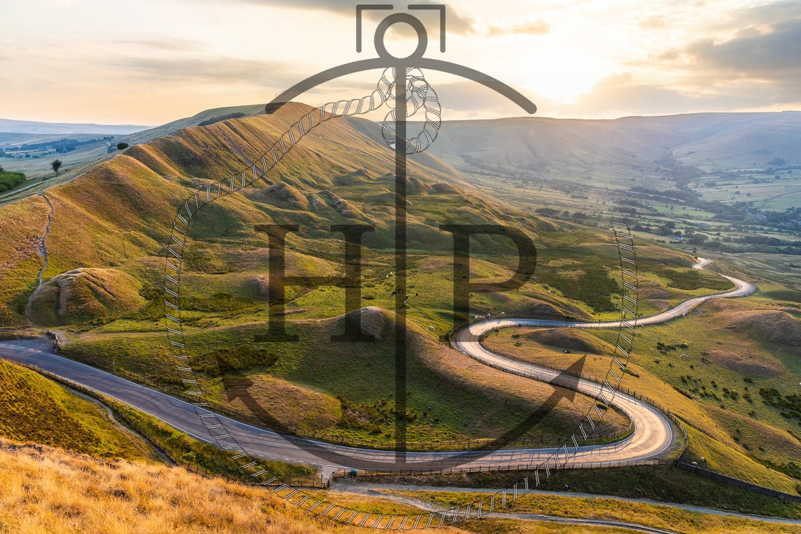 Peak District Winding Road Golden Hills Sunset Landscape Poster - Image 3