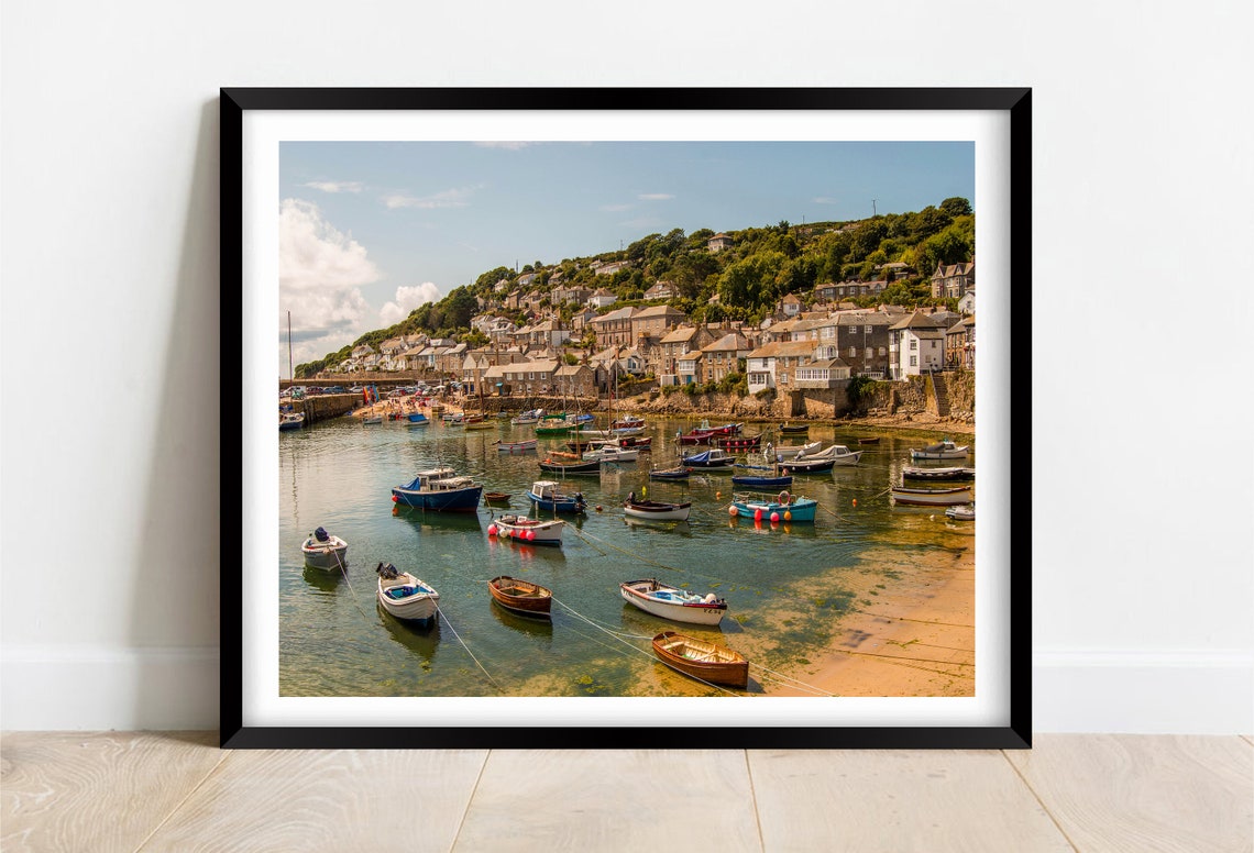 Mousehole Cornwall Fishing Village Harbour Boats Sunny Poster