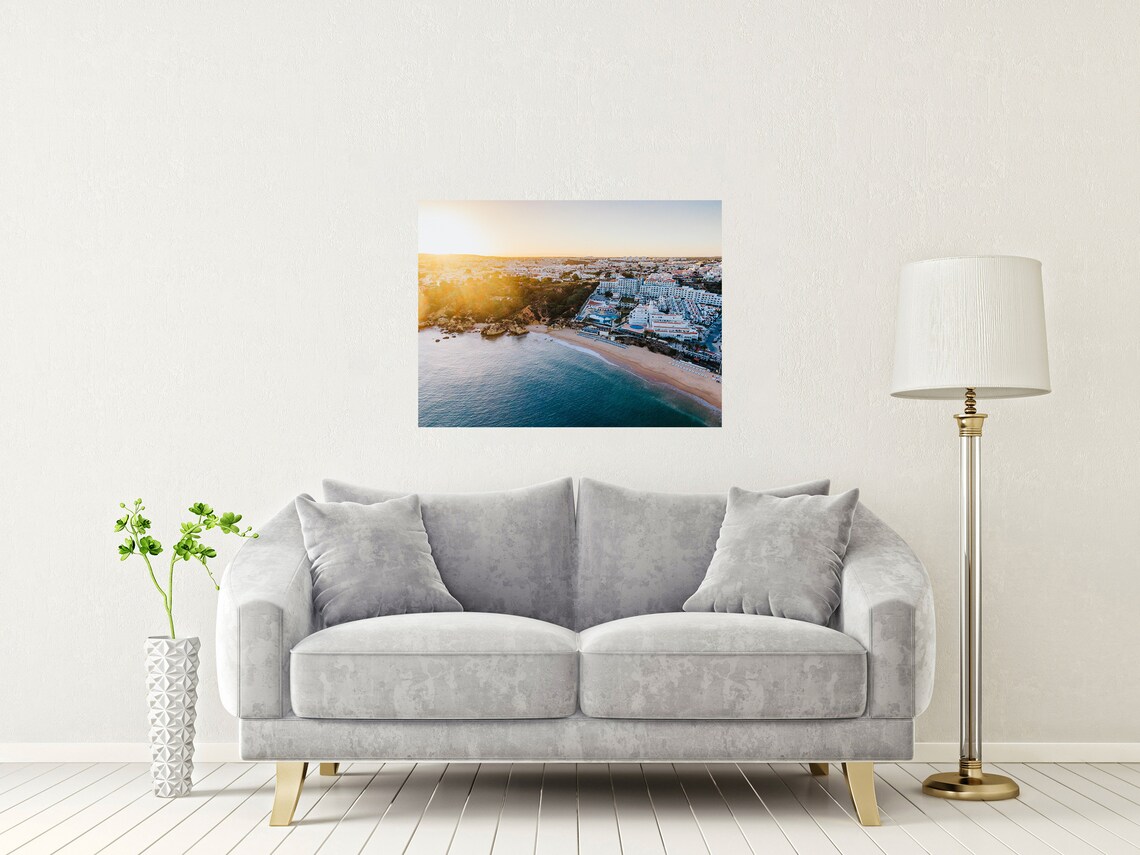 Algarve Portugal Sunset Aerial Beach and White Resort Poster - Image 2