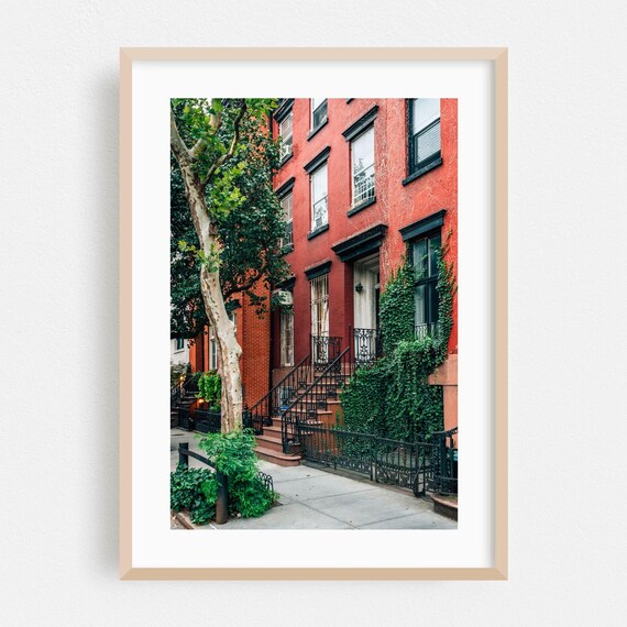 Manhattan Brownstone Street Red Brick Buildings Ivy NYC Photo Poster