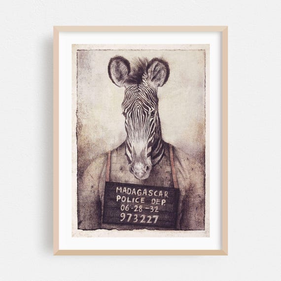 Humor Print Black And White Wall Art Vintage Framed Surrealism Home Decor Animal Poster Drawing Fine Mugshot
