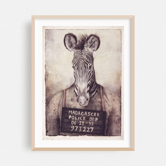 Zebra Mugshot Madagascar Police Department Funny Animal Poster